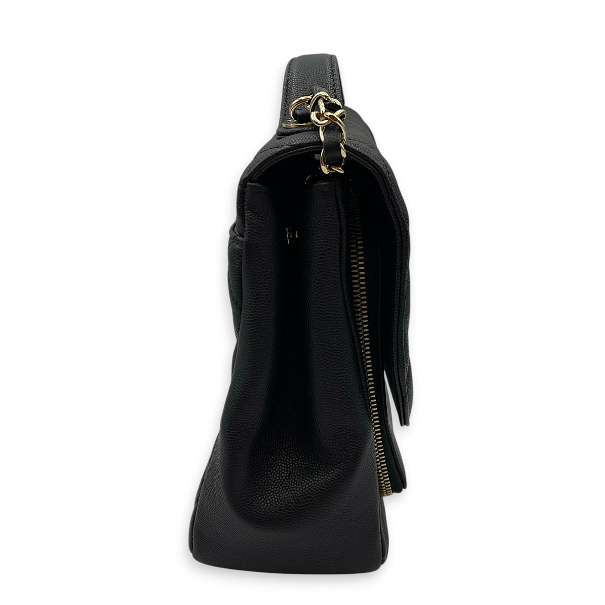 Business Affinity Black Top Handle Bag in Caviar Leather Light Gold hardware