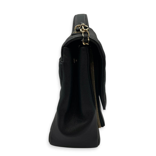 Business Affinity Black Top Handle Bag in Caviar Leather Light Gold hardware