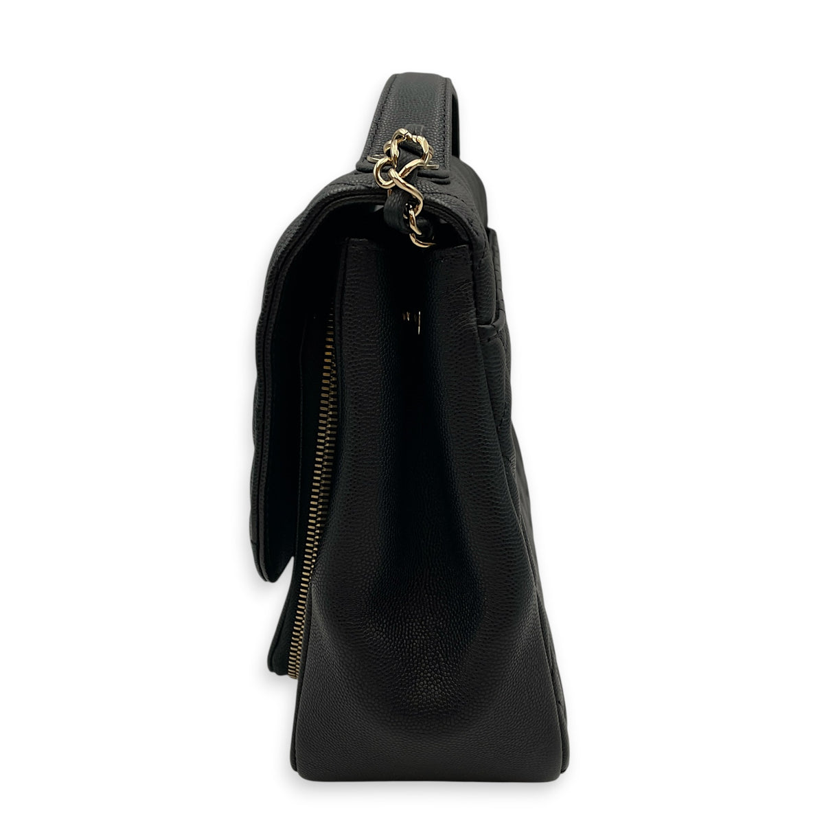 Business Affinity Black Top Handle Bag in Caviar Leather Light Gold hardware