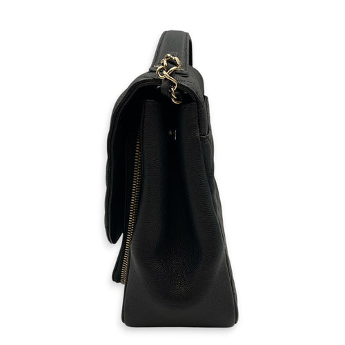 Business Affinity Black Top Handle Bag in Caviar Leather Light Gold hardware