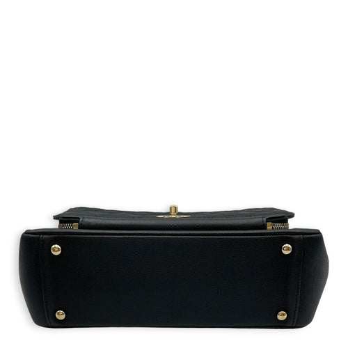 Business Affinity Black Top Handle Bag in Caviar Leather Light Gold hardware