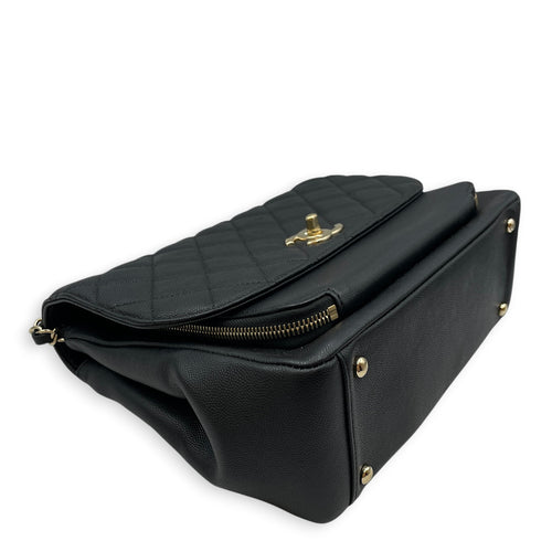 Business Affinity Black Top Handle Bag in Caviar Leather Light Gold hardware