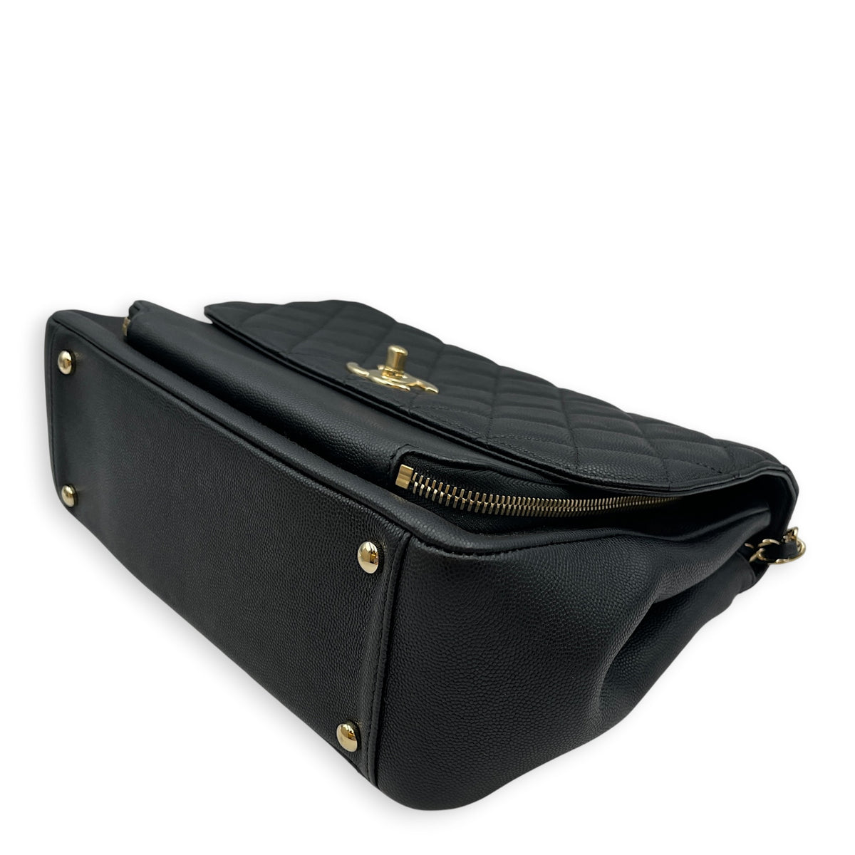 Business Affinity Black Top Handle Bag in Caviar Leather Light Gold hardware