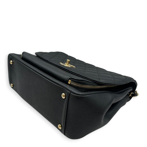 Business Affinity Black Top Handle Bag in Caviar Leather Light Gold hardware