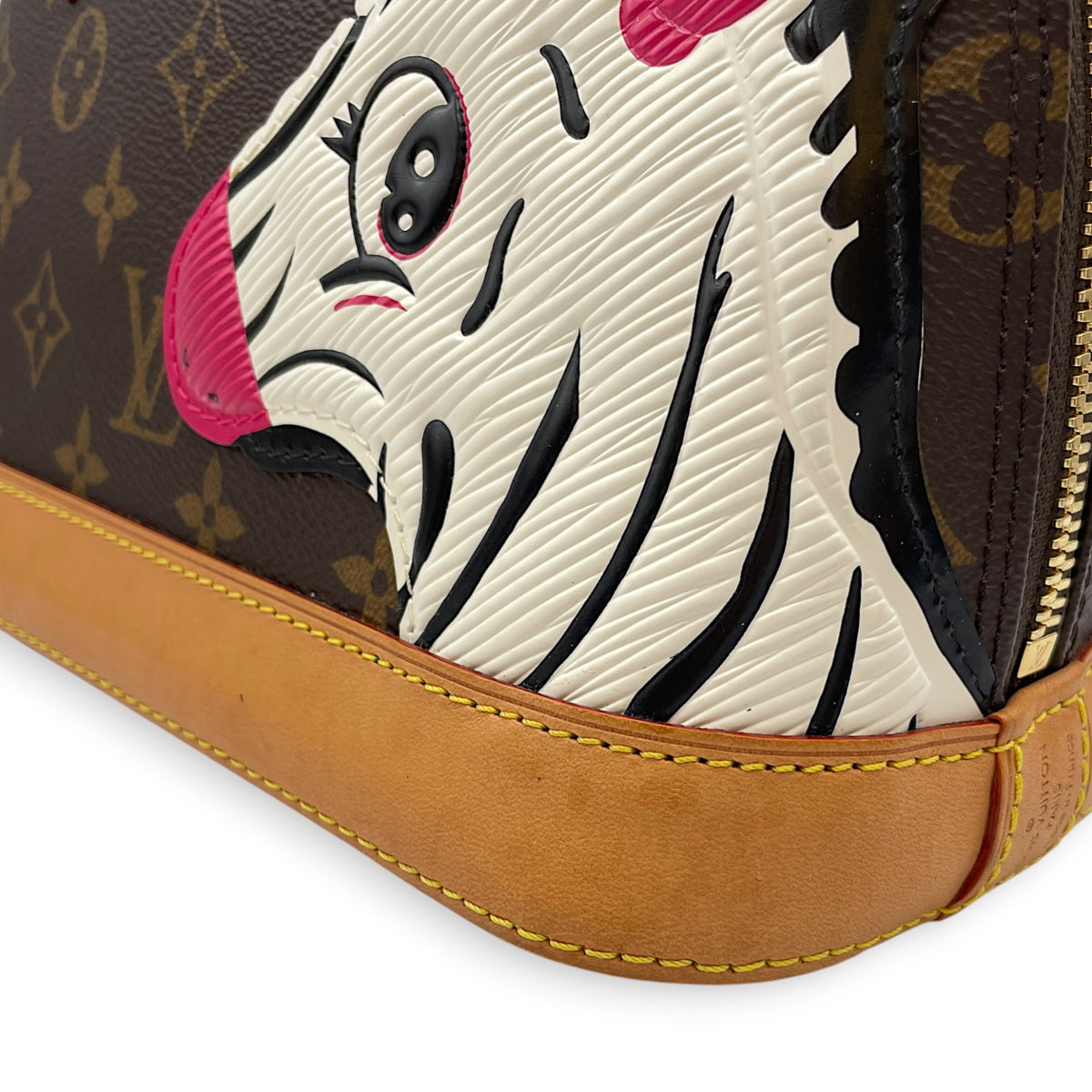 LV x Sun Yitian Zebra Alma BB Brown Top Handle Bag in Monogram Coated Canvas Gold hardware
