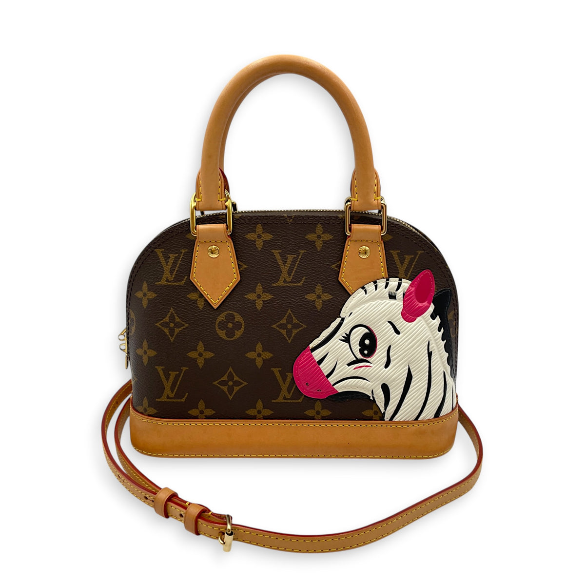 LV x Sun Yitian Zebra Alma BB Brown Top Handle Bag in Monogram Coated Canvas Gold hardware