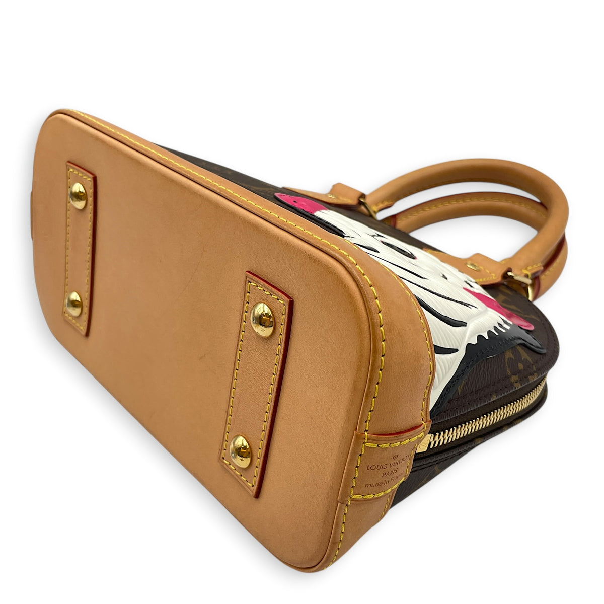 LV x Sun Yitian Zebra Alma BB Brown Top Handle Bag in Monogram Coated Canvas Gold hardware