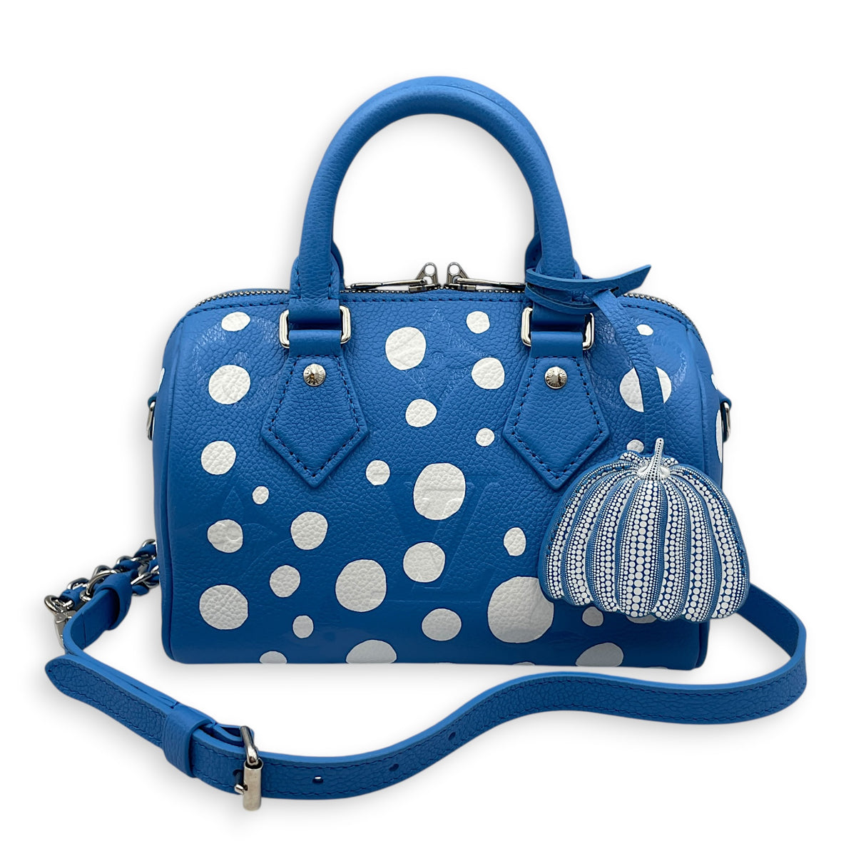 LX x YK Speedy Blue Top Handle Bag in Monogram Empreinte Leather Silver hardware