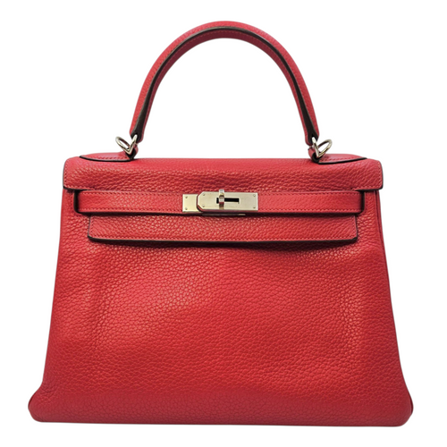 Kelly 28 Rouge Casaque in Clemence Palladium hardware