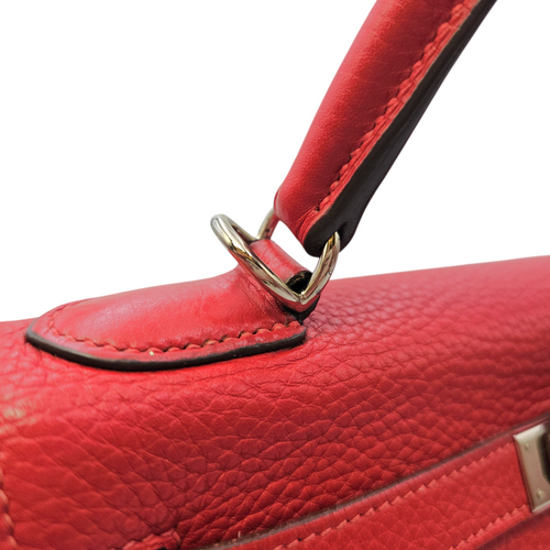 Kelly 28 Rouge Casaque in Clemence Palladium hardware