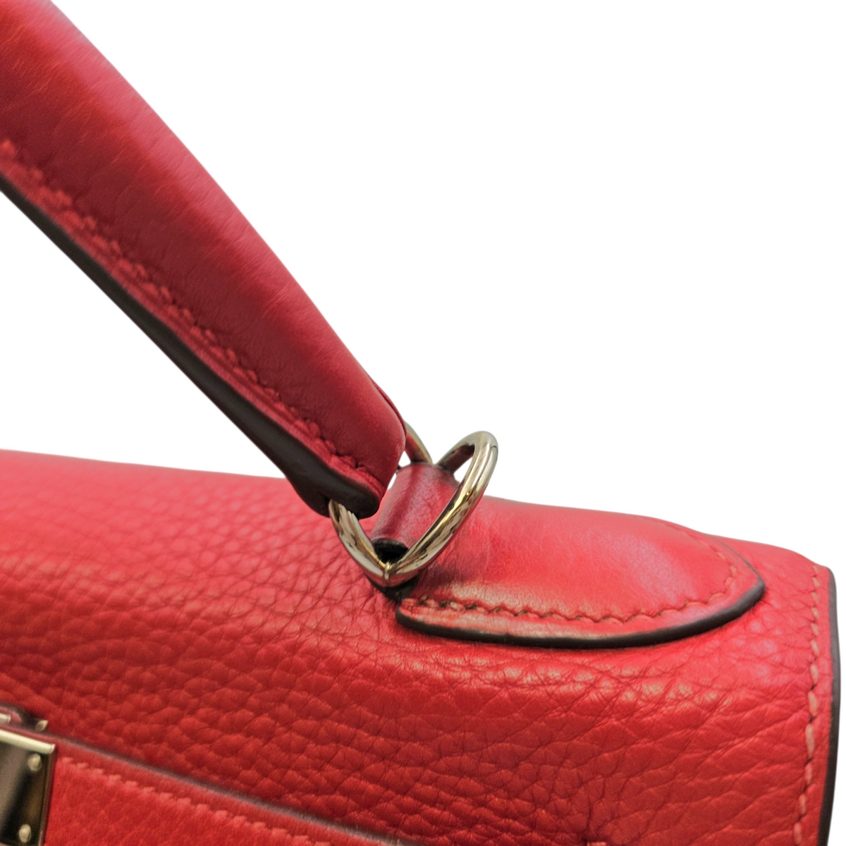 Kelly 28 Rouge Casaque in Clemence Palladium hardware