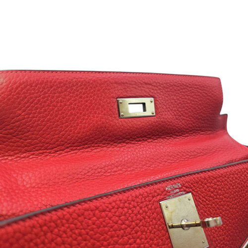 Kelly 28 Rouge Casaque in Clemence Palladium hardware