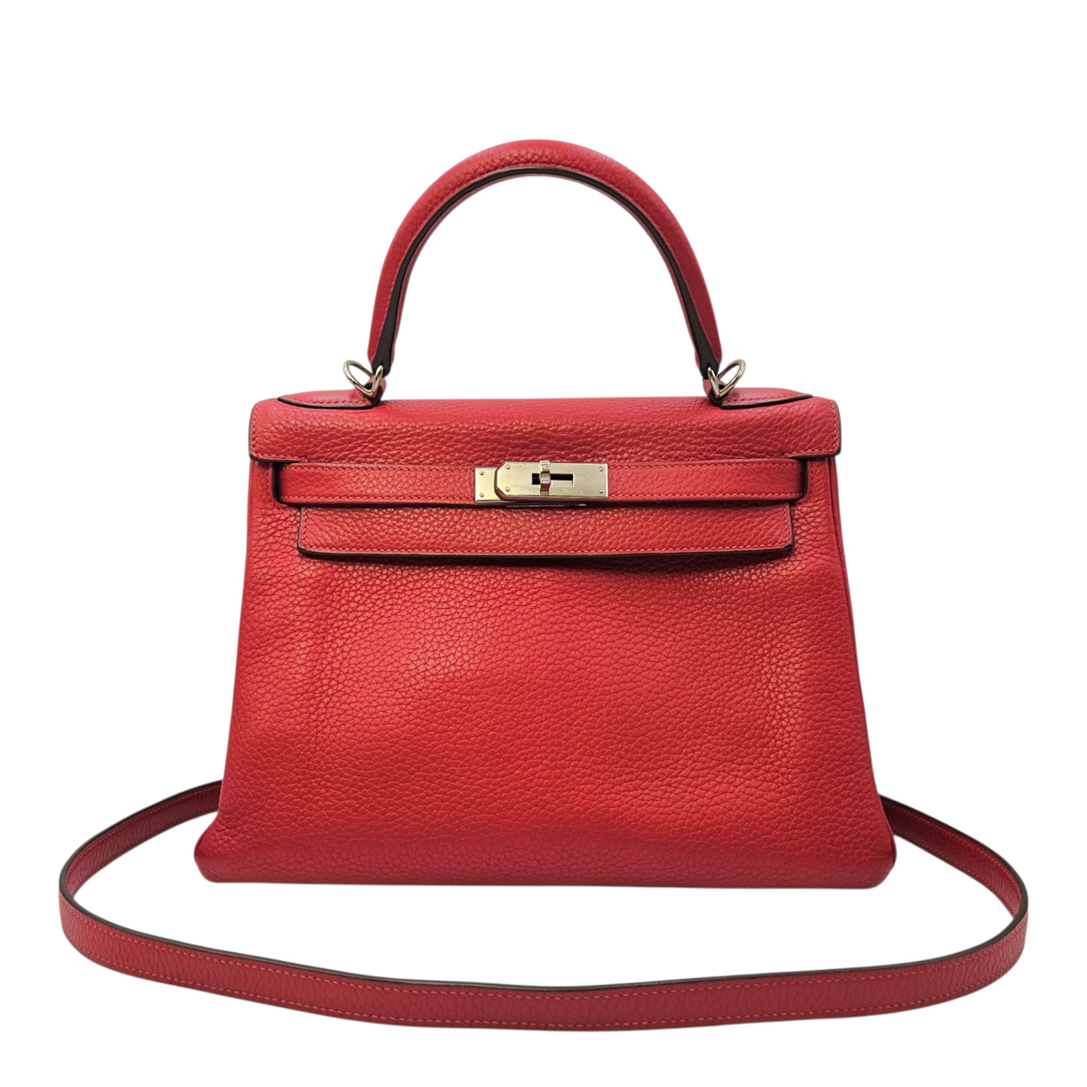 Kelly 28 Rouge Casaque in Clemence Palladium hardware