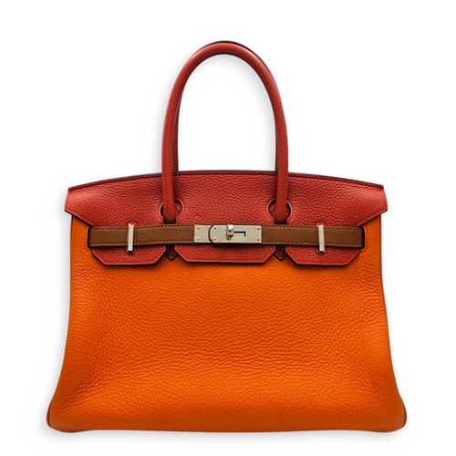 Arlequin Birkin 30 Orange/Sanguine/Blue Hydra/Blue Lin/Etain/Gold/Marron D'Inde in Clemence Palladium hardware