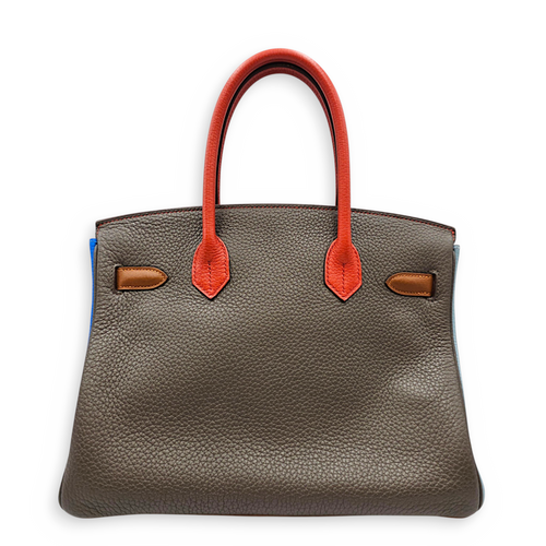 Arlequin Birkin 30 Orange/Sanguine/Blue Hydra/Blue Lin/Etain/Gold/Marron D'Inde in Clemence Palladium hardware