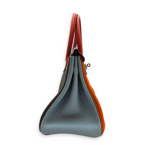 Arlequin Birkin 30 Orange/Sanguine/Blue Hydra/Blue Lin/Etain/Gold/Marron D'Inde in Clemence Palladium hardware