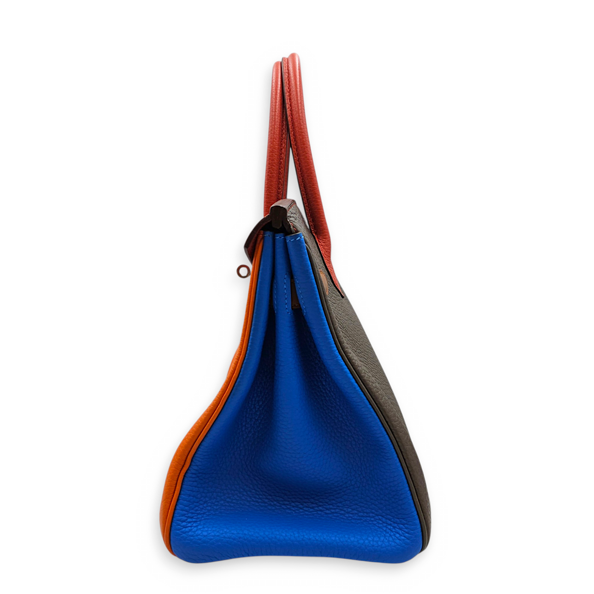 Arlequin Birkin 30 Orange/Sanguine/Blue Hydra/Blue Lin/Etain/Gold/Marron D'Inde in Clemence Palladium hardware