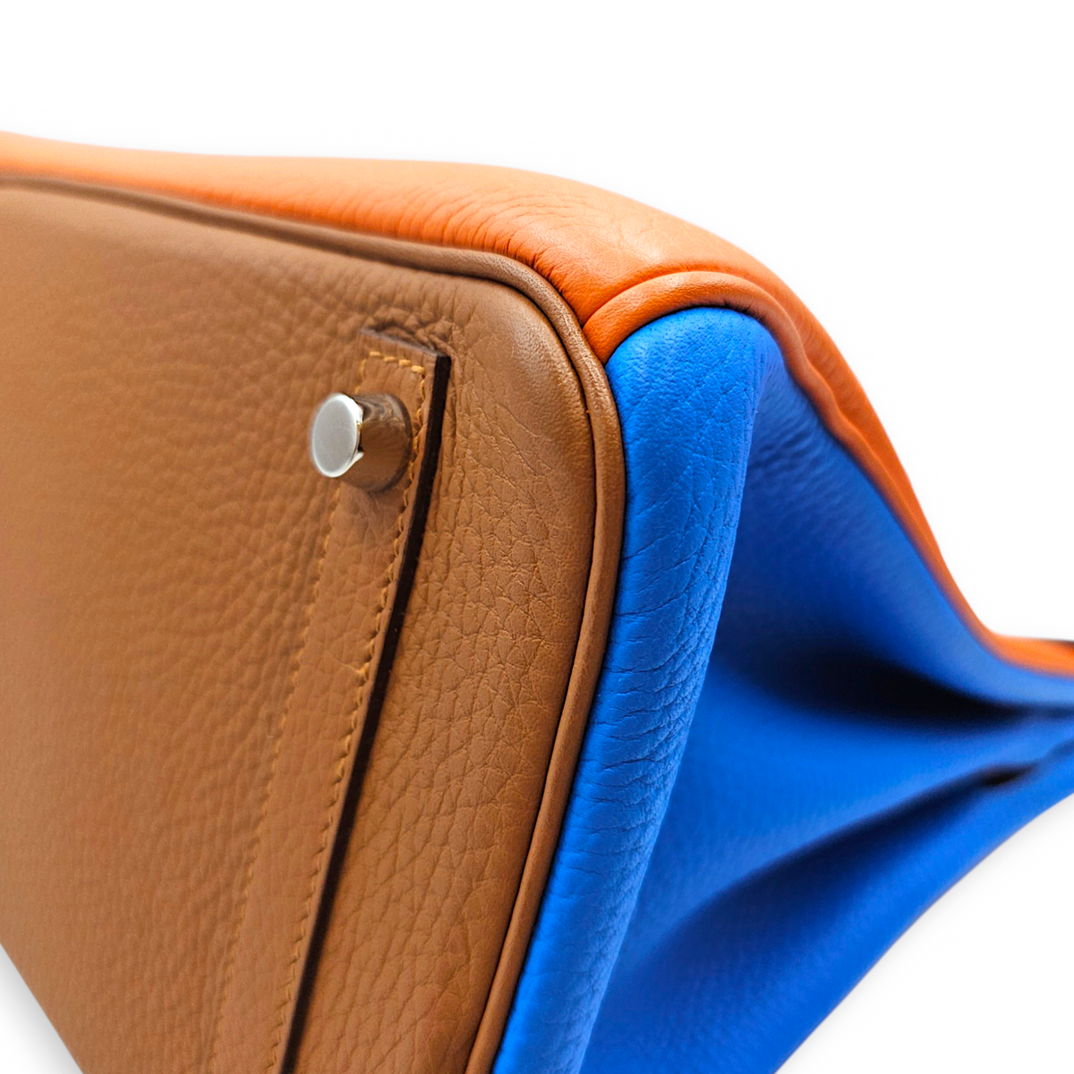 Arlequin Birkin 30 Orange/Sanguine/Blue Hydra/Blue Lin/Etain/Gold/Marron D'Inde in Clemence Palladium hardware