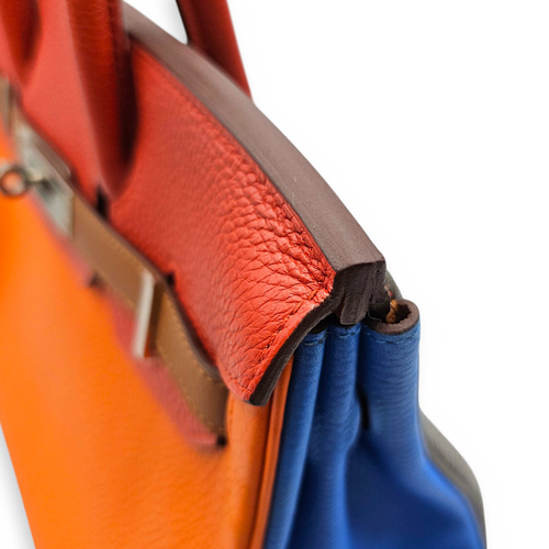 Arlequin Birkin 30 Orange/Sanguine/Blue Hydra/Blue Lin/Etain/Gold/Marron D'Inde in Clemence Palladium hardware