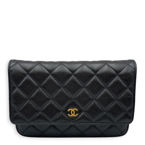 WOC  Black Crossbody Bag in Caviar Leather Gold hardware