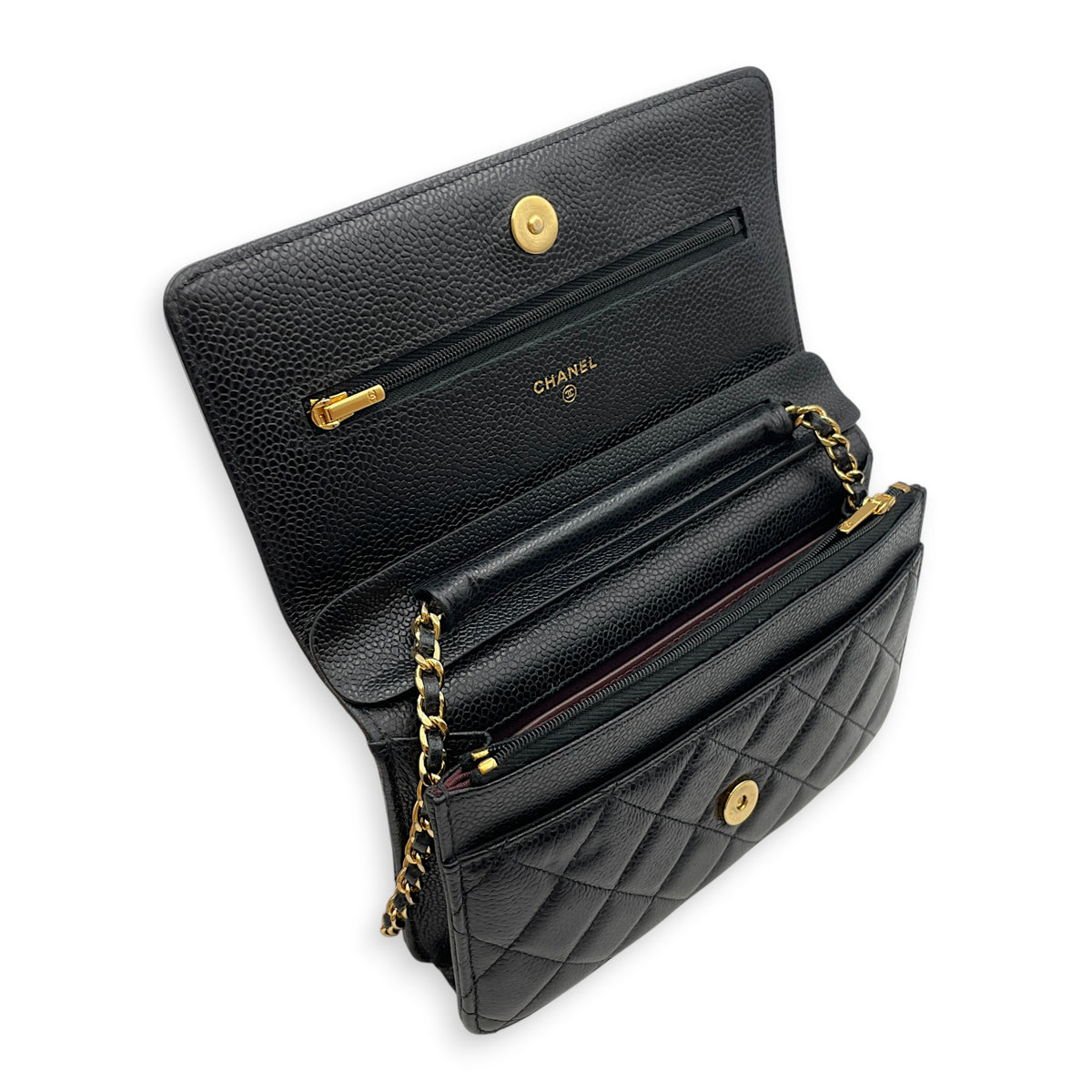 WOC  Black Crossbody Bag in Caviar Leather Gold hardware