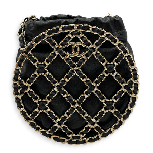 Vanity Chain Basket  Black Crossbody Bag in Lambskin Light Gold hardware