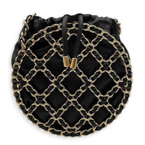 Vanity Chain Basket  Black Crossbody Bag in Lambskin Light Gold hardware