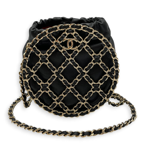 Vanity Chain Basket  Black Crossbody Bag in Lambskin Light Gold hardware