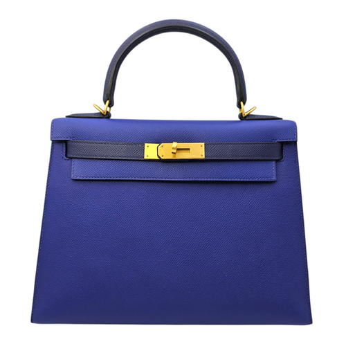 HSS Sellier Kelly  28 Blue Electric/Blue Indigo in Epsom Brushed Gold hardware