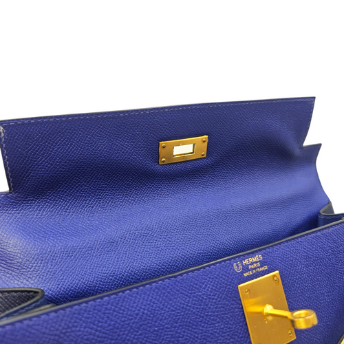 HSS Sellier Kelly  28 Blue Electric/Blue Indigo in Epsom Brushed Gold hardware