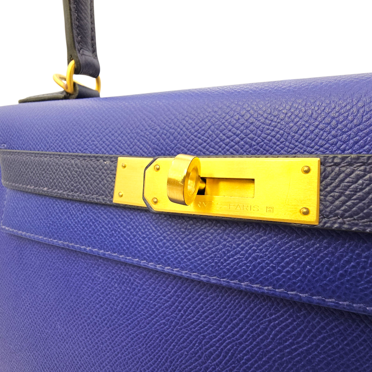 HSS Sellier Kelly  28 Blue Electric/Blue Indigo in Epsom Brushed Gold hardware