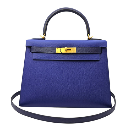 HSS Sellier Kelly  28 Blue Electric/Blue Indigo in Epsom Brushed Gold hardware