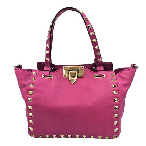 Rockstud Pink Top Handle Bag in Calfskin Light Gold hardware