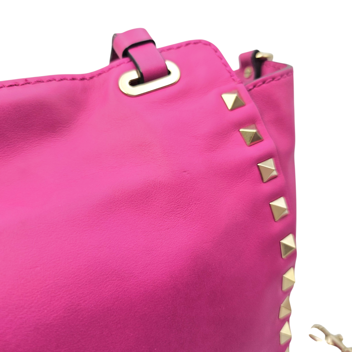 Rockstud Pink Top Handle Bag in Calfskin Light Gold hardware