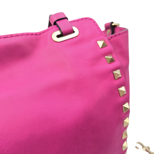 Rockstud Pink Top Handle Bag in Calfskin Light Gold hardware