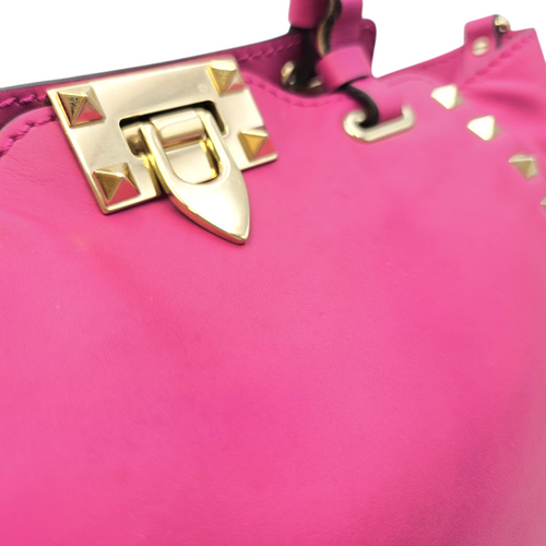 Rockstud Pink Top Handle Bag in Calfskin Light Gold hardware