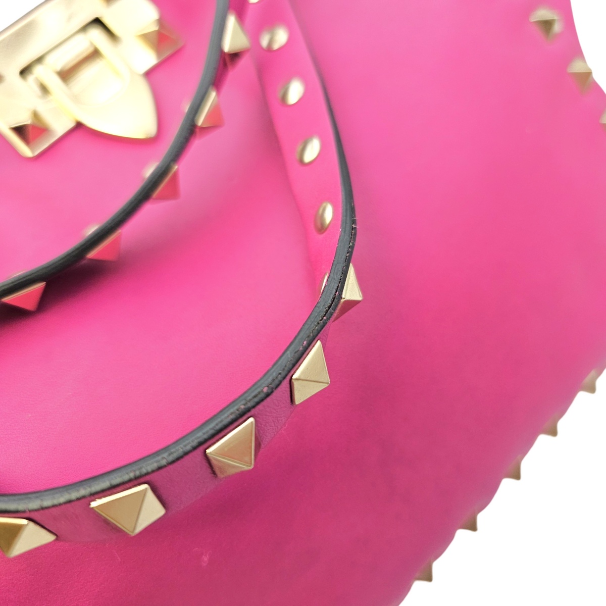 Rockstud Pink Top Handle Bag in Calfskin Light Gold hardware