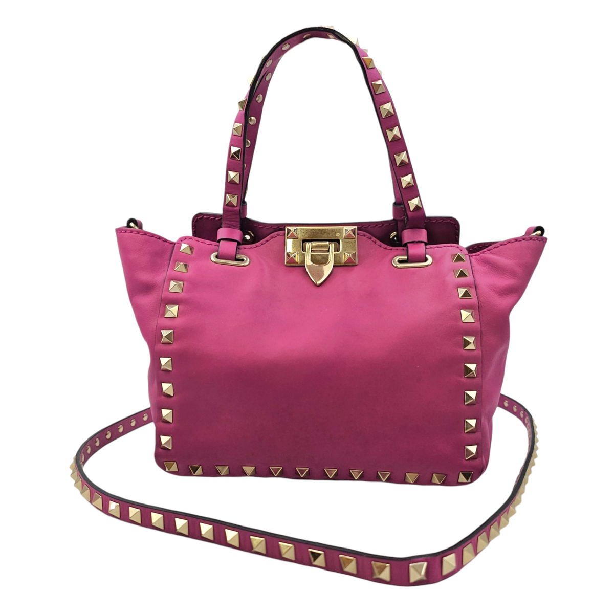 Rockstud Pink Top Handle Bag in Calfskin Light Gold hardware