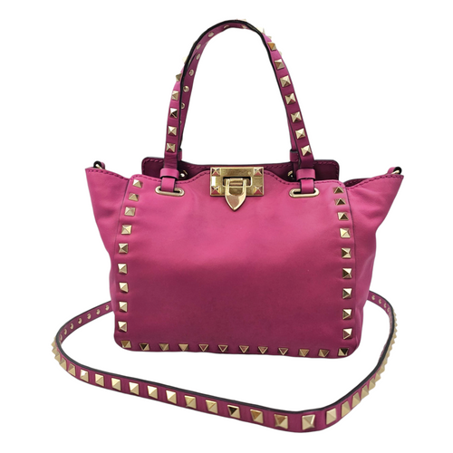 Rockstud Pink Top Handle Bag in Calfskin Light Gold hardware