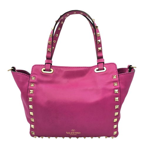 Rockstud Pink Top Handle Bag in Calfskin Light Gold hardware