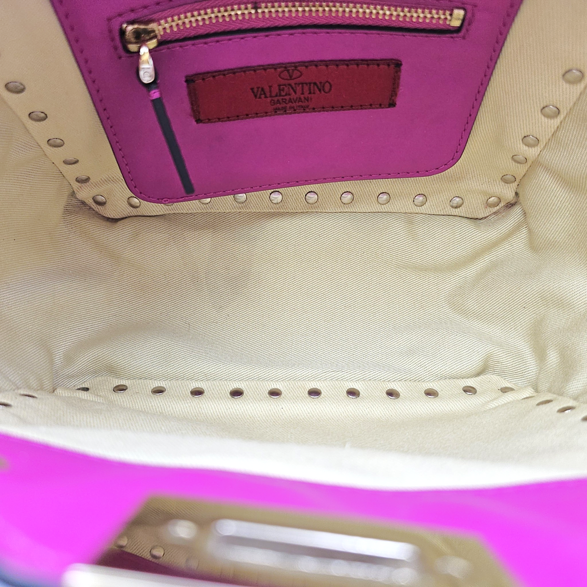 Rockstud Pink Top Handle Bag in Calfskin Light Gold hardware