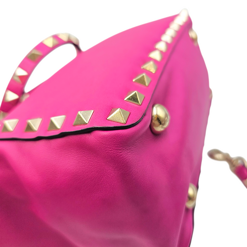 Rockstud Pink Top Handle Bag in Calfskin Light Gold hardware