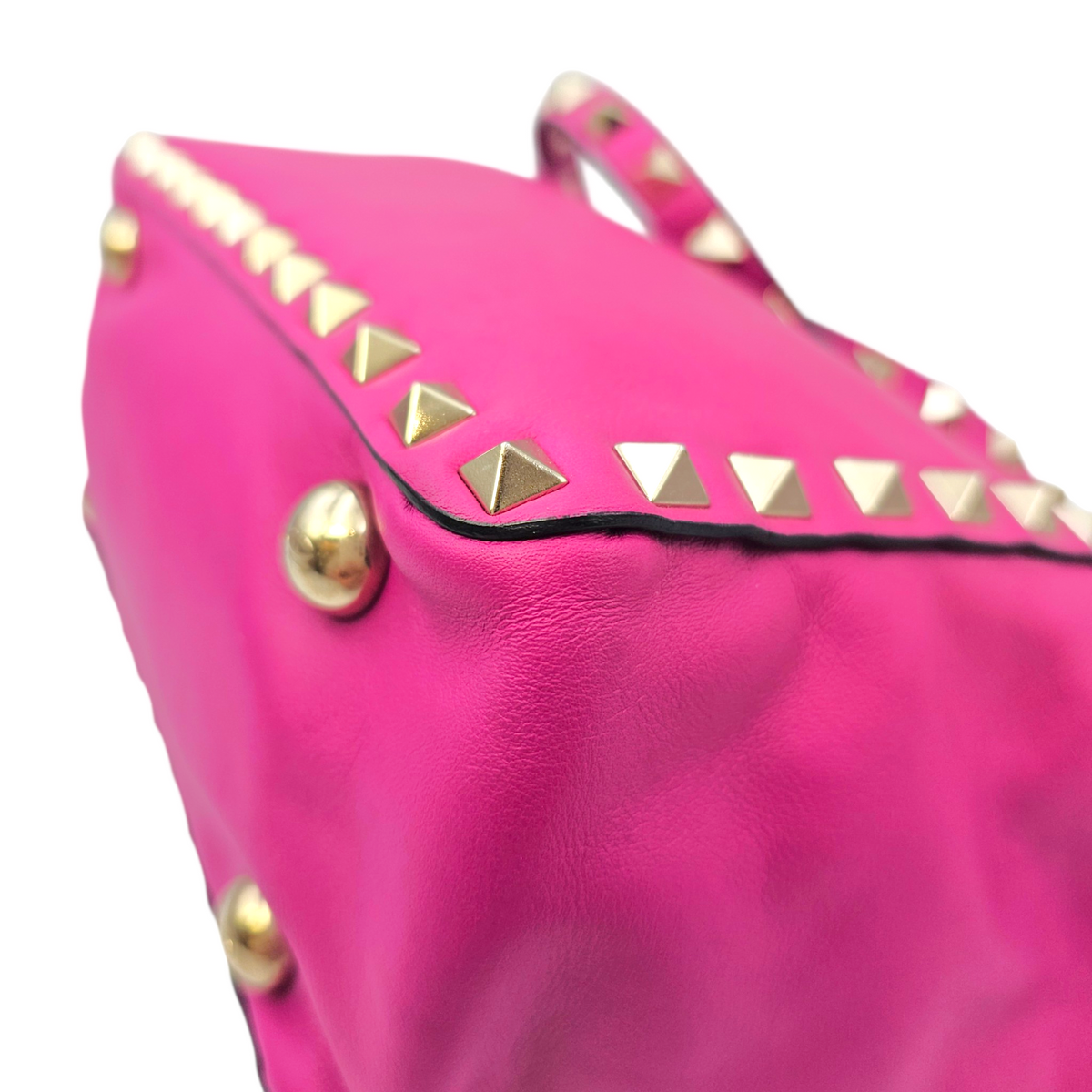 Rockstud Pink Top Handle Bag in Calfskin Light Gold hardware