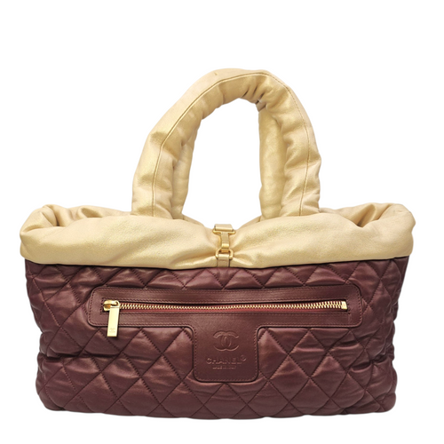 Coco Cocoon Reversible  Burgundy and Gold Top Handle Bag in Lambskin Gold hardware