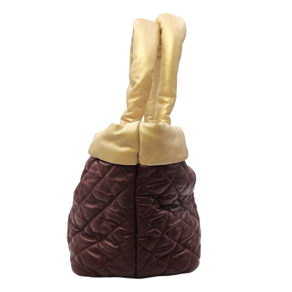 Coco Cocoon Reversible  Burgundy and Gold Top Handle Bag in Lambskin Gold hardware