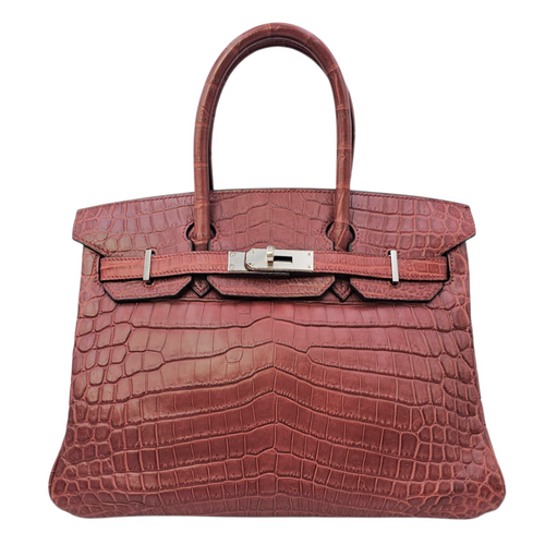 Birkin 30 Rouge H  in Matte Niloticus Palladium hardware