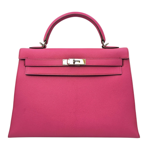 Sellier Kelly 32 Rose Shocking  in Chevre Mysore Palladium hardware