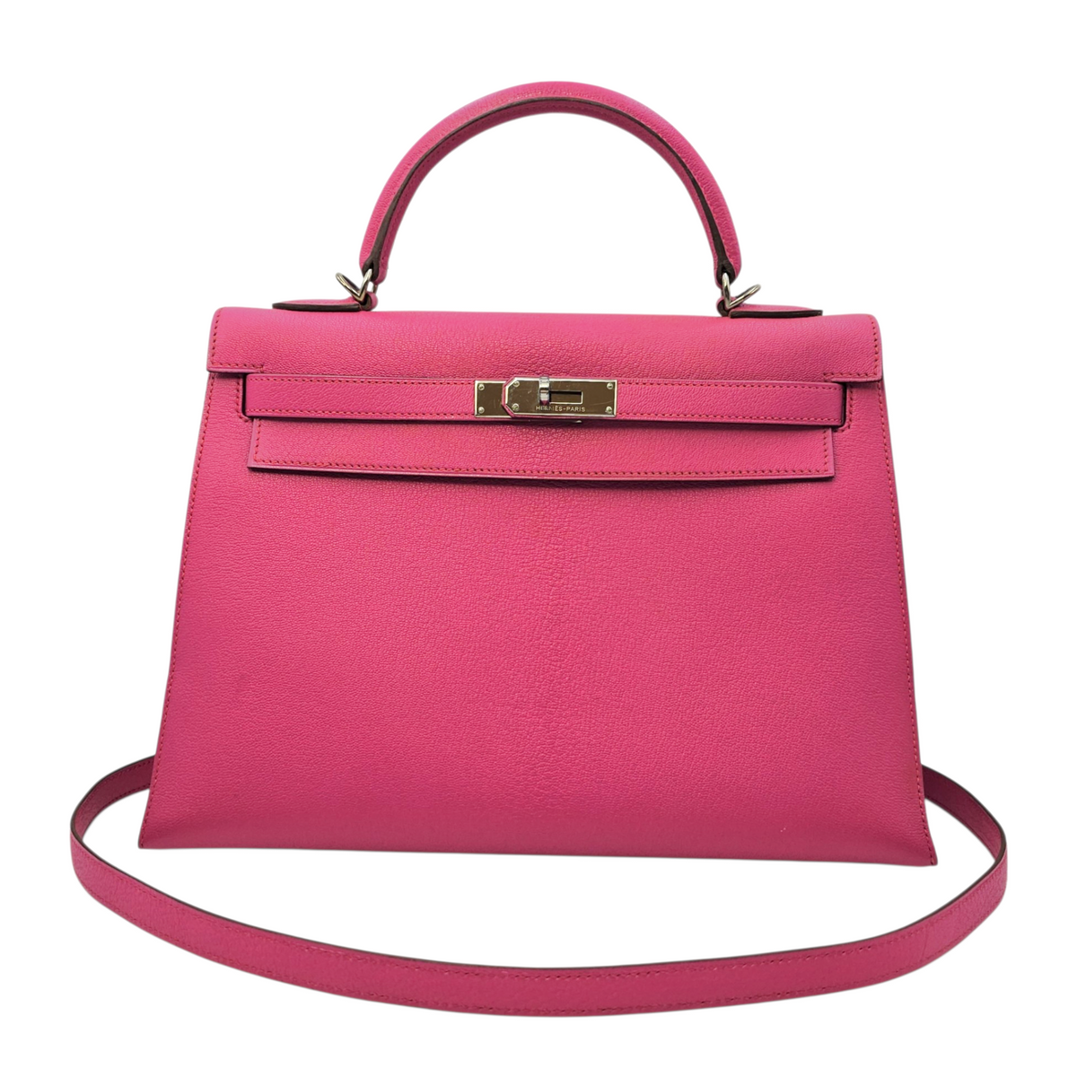 Sellier Kelly 32 Rose Shocking  in Chevre Mysore Palladium hardware