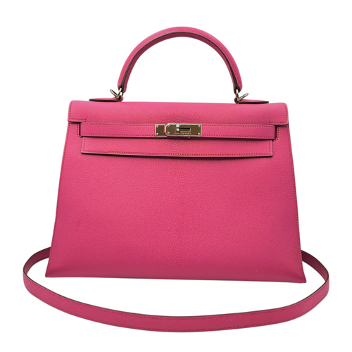 Sellier Kelly 32 Rose Shocking  in Chevre Mysore Palladium hardware