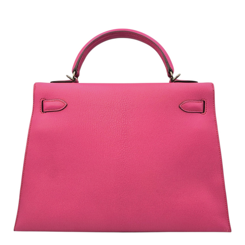 Sellier Kelly 32 Rose Shocking  in Chevre Mysore Palladium hardware